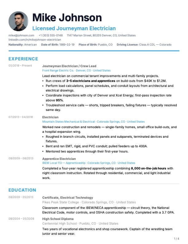 New Classic example — Mike Johnson, Electrician